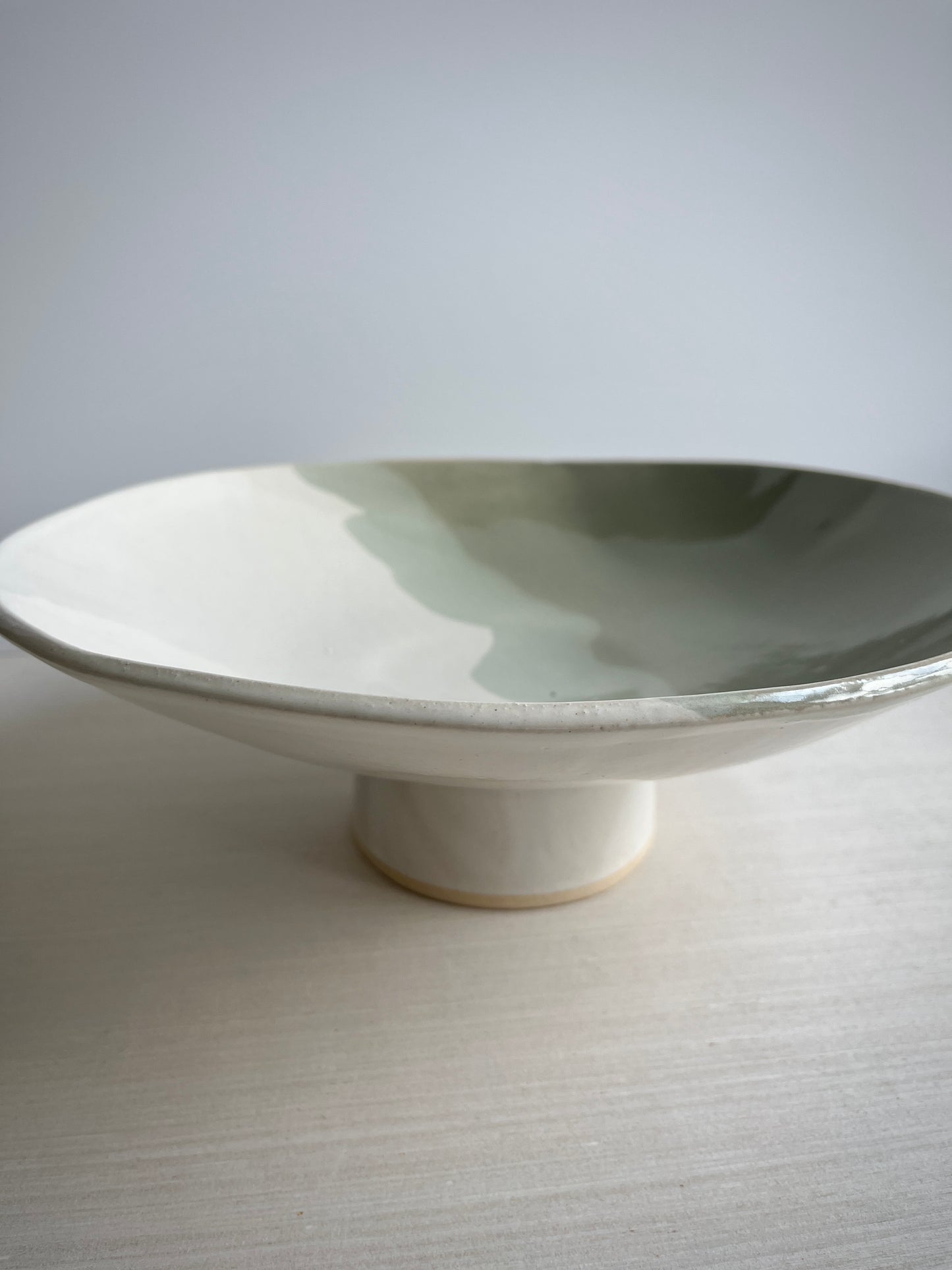 Big green & white pedestal bowl