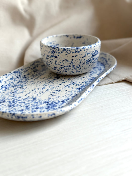 Blue Speckles Bowl & Plate Set